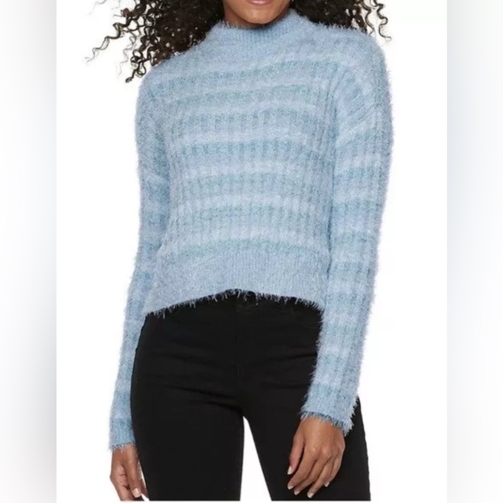Candie's Cozy Blue Striped Eyelash Sweater